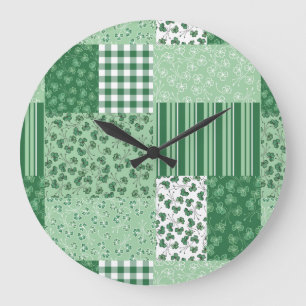 Chique Groene Shamrocks Faux Patchwork Wandklok Grote Klok