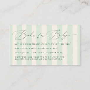 Chique groene strepen Baby Shower Boeken voor Baby Informatiekaartje