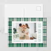 Chique Groene Tartan Plaid Gelukkig Nieuwjaar Foto Briefkaart (Voorkant / Achterkant)