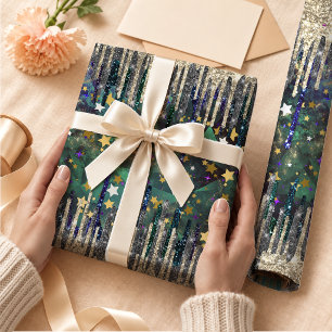 Chique groene turquoise gouden glinsterende druppe cadeaupapier