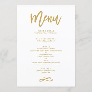 Chique hand geletterd gouden bruiloft menu