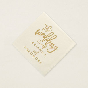 Chique hand geletterde gouden bruiloft servetten