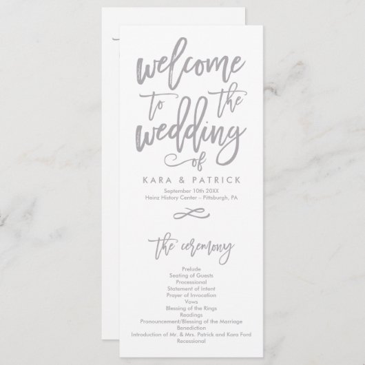 Chique Hand Lettered Bruiloft Ceremonie Programma (Voorkant / Achterkant)