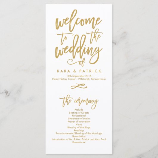 Chique Hand Lettered Bruiloft Ceremonie Programma (Voorkant)