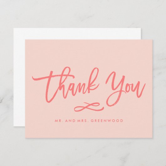 Chique Hand Lettered Bruiloft Dank u | koraal Bedankkaart (Voorkant / Achterkant)