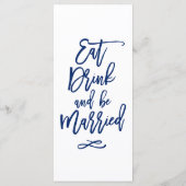 Chique Hand Lettered Bruiloft Menu Marine Blauw (Achterkant)