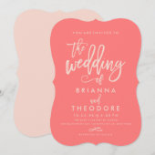 Chique Hand Lettered Bruiloft Uitnodiging Koraal (Voorkant / Achterkant)