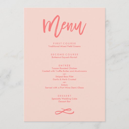 Chique Hand Lettered Coral Wedding Menu (Voorkant)
