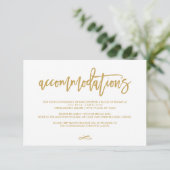 Chique Hand Lettered Gold Wedding Accommodaties Informatiekaartje (Staand voorkant)