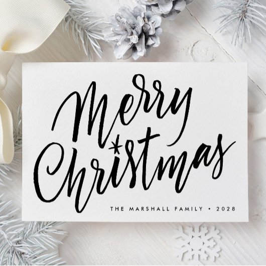 Chique Hand Lettered Merry Christmas Holiday Kaart