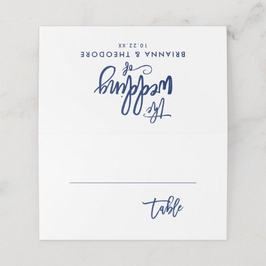 Chique Hand Lettered Navy Bruiloft Gevouwen Escort (Buitenkant ongevouwen)