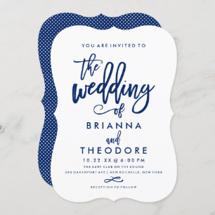 Chique Hand Lettered Navy bruiloft uitnodiging