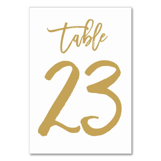 Chique Hand Lettered Table Number Gold | Tabel 23 Kaart (Voorkant)