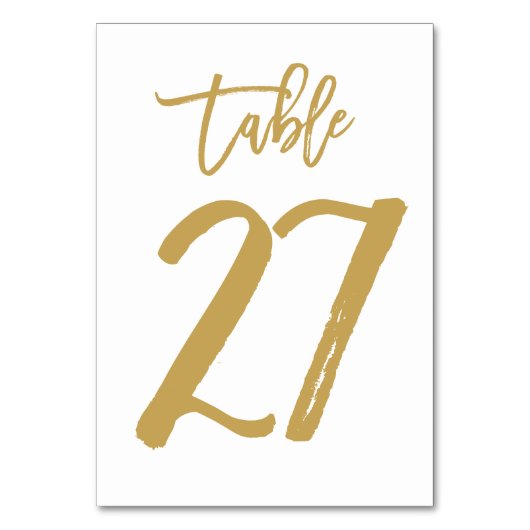 Chique Hand Lettered Table Number Gold | Tabel 27 Kaart (Voorkant)