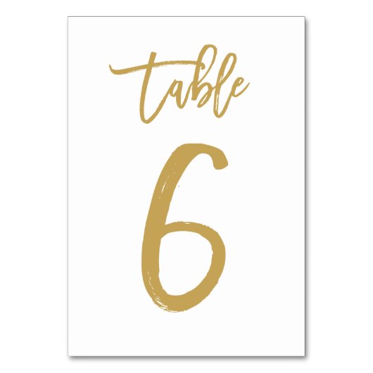 Chique Hand Lettered Table Number Gold | Tabel 6 Kaart (Achterkant)