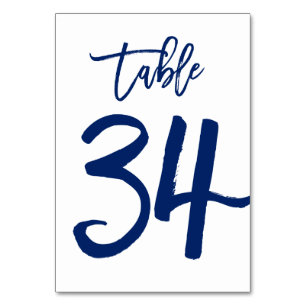 Chique Hand Lettered Table Number Navy   Tabel 34 Kaart