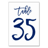 Chique Hand Lettered Table Number Navy | Tabel 35 Kaart (Voorkant)