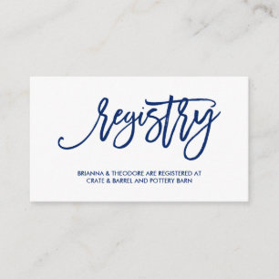 Chique Hand Lettered Wedding Registry Kaart Marine
