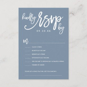 Chique Hand Lettered Wedding RSVP Dusty Blue