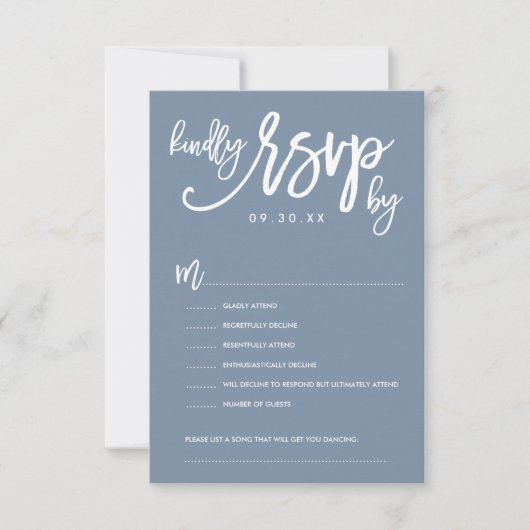 Chique Hand Lettered Wedding RSVP Dusty Blue (Voorkant)