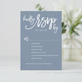 Chique Hand Lettered Wedding RSVP Dusty Blue (Staand voorkant)