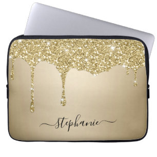 Chique handgeschreven naam goud glittersparels dru laptop sleeve