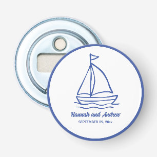 Chique handgetekende boot met golven huwelijksguns button flesopener