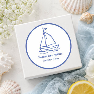 Chique handgetekende boot met golven huwelijksguns ronde sticker