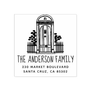 Chique handgetekende deur familienaam & retour adr 	rubberstempel
