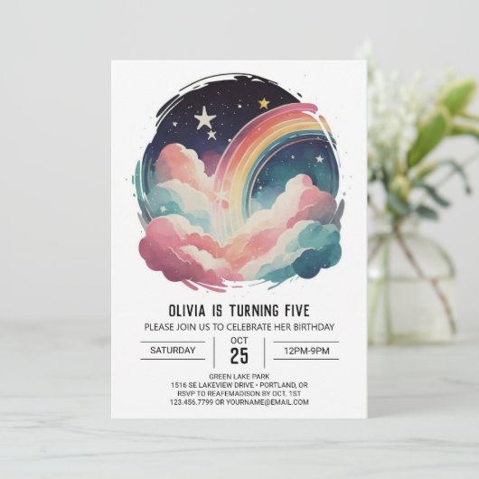 Chique Happy Clouds Meisje Verjaardag Kaart (Staand voorkant)