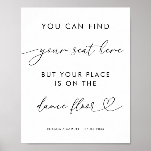 Chique hart Script Grappige Dans Vloer Trouwbord Poster (Voorkant)