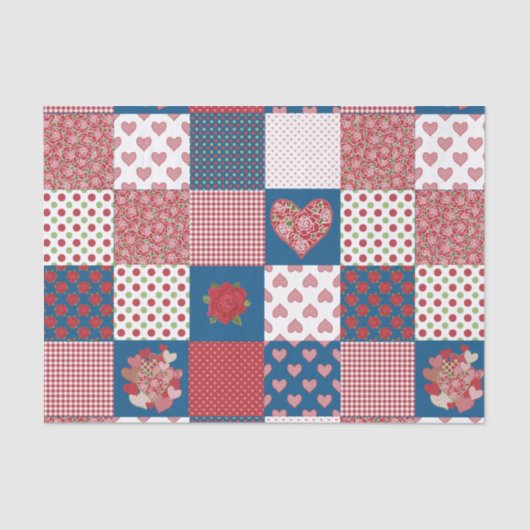 Chique Harten en Rozen Faux Patchwork Tissue Paper Tissuepapier (Voorkant)