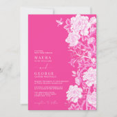 Chique Heet Roze Chinoiserie Bloem Tuin Bruiloft Kaart (Voorkant)