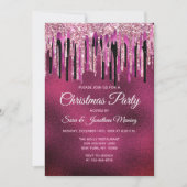 Chique heet roze zwart druppels glitter kerst kaart (Voorkant)