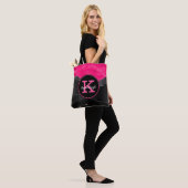 Chique Heet Roze Zwart Grijs Waves Glam Monogram N Draagtas (Op model)