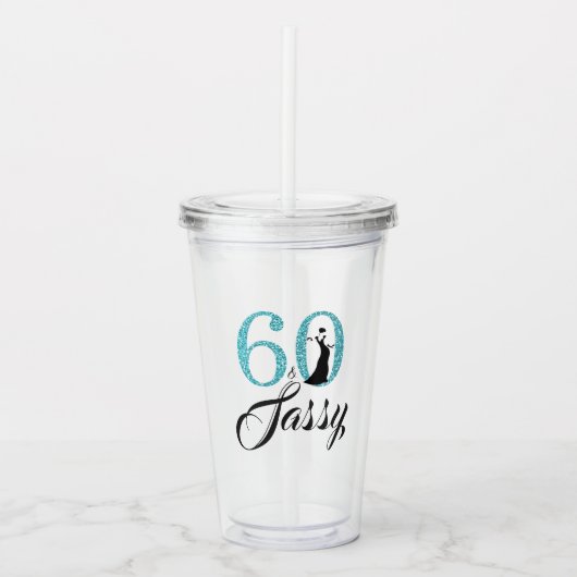 Chique Helder Blauw Glitter Zestig Sassy 60ste Ver Acryl Drinkbeker (Voorkant)