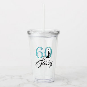 Chique helderblauwe glitters Sixty Sassy 60ste ver Acryl Drinkbeker