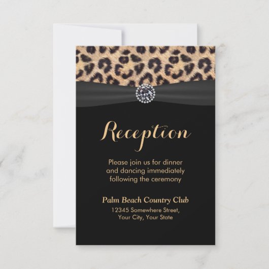 Chique heldere diamant luipaard bruiloftsreceptie kaart (Voorkant)