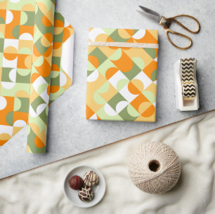 Chique heldergroene zonnige oranje cirkels kunstpa cadeaupapier