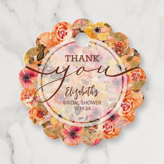 Chique herfst bloemige bruidsontbijt bedankje bedankjes labels (Voorkant)