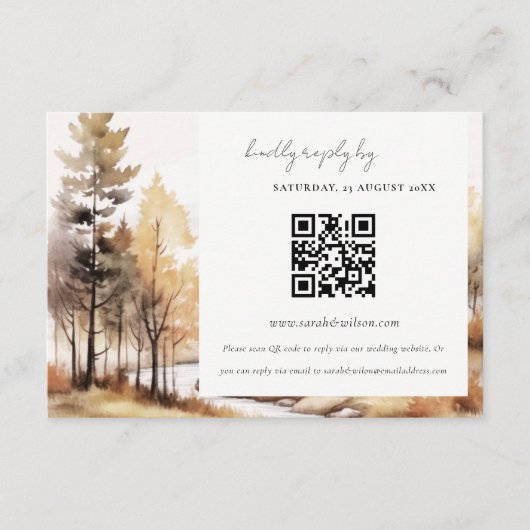Chique Herfst herfstlandschap bruiloft QR-code RSV Informatiekaartje (Voorkant)