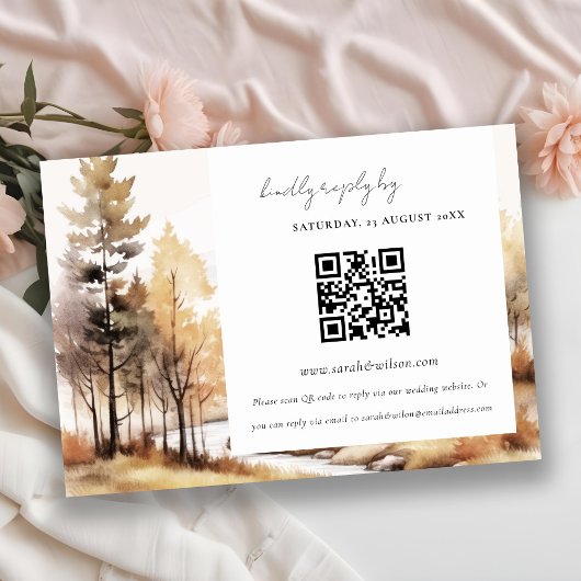 Chique Herfst herfstlandschap bruiloft QR-code RSV Informatiekaartje
