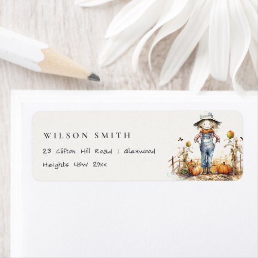 Chique Herfst Pompoen Scarecrow Oogst Kinder Adres Etiket (Insitu)