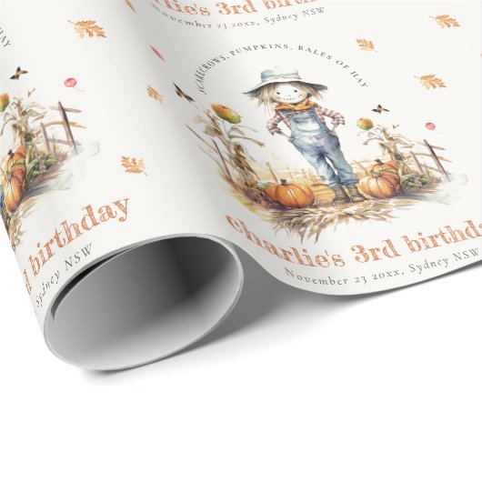 Chique Herfst Pompoen Scarecrow Oogst Kinderen Ver Cadeaupapier (Rol Hoek)