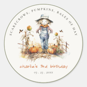 Chique Herfst Pompoen Scarecrow Oogst Kinderen Ver Ronde Sticker