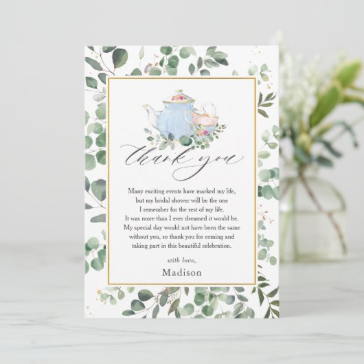 Chique High Tea Feestje Groene Bruiloftssalon Bedankkaart (Staand voorkant)