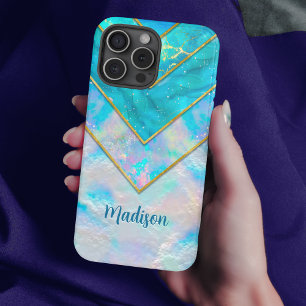 Chique holografisch meisjesachtig stijlvol blauw iPhone 16 pro hoesje