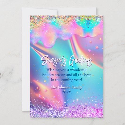 Chique holografische druppels kerst nieuwjaarsgroe kaart (Voorkant)