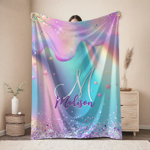 Chique holografische eenhoorn druipend glitter mon fleece deken
