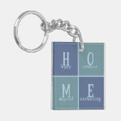 Chique "HOME" in blauw en grijs tinten Sleutelhanger (Voorkant Links)